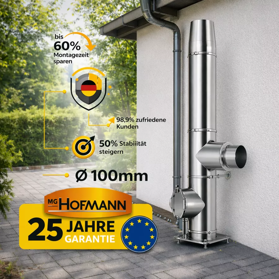 DW Bausatz Außenwand Ø 100 mm Edelstahl Schornstein 2,2–12,2 m